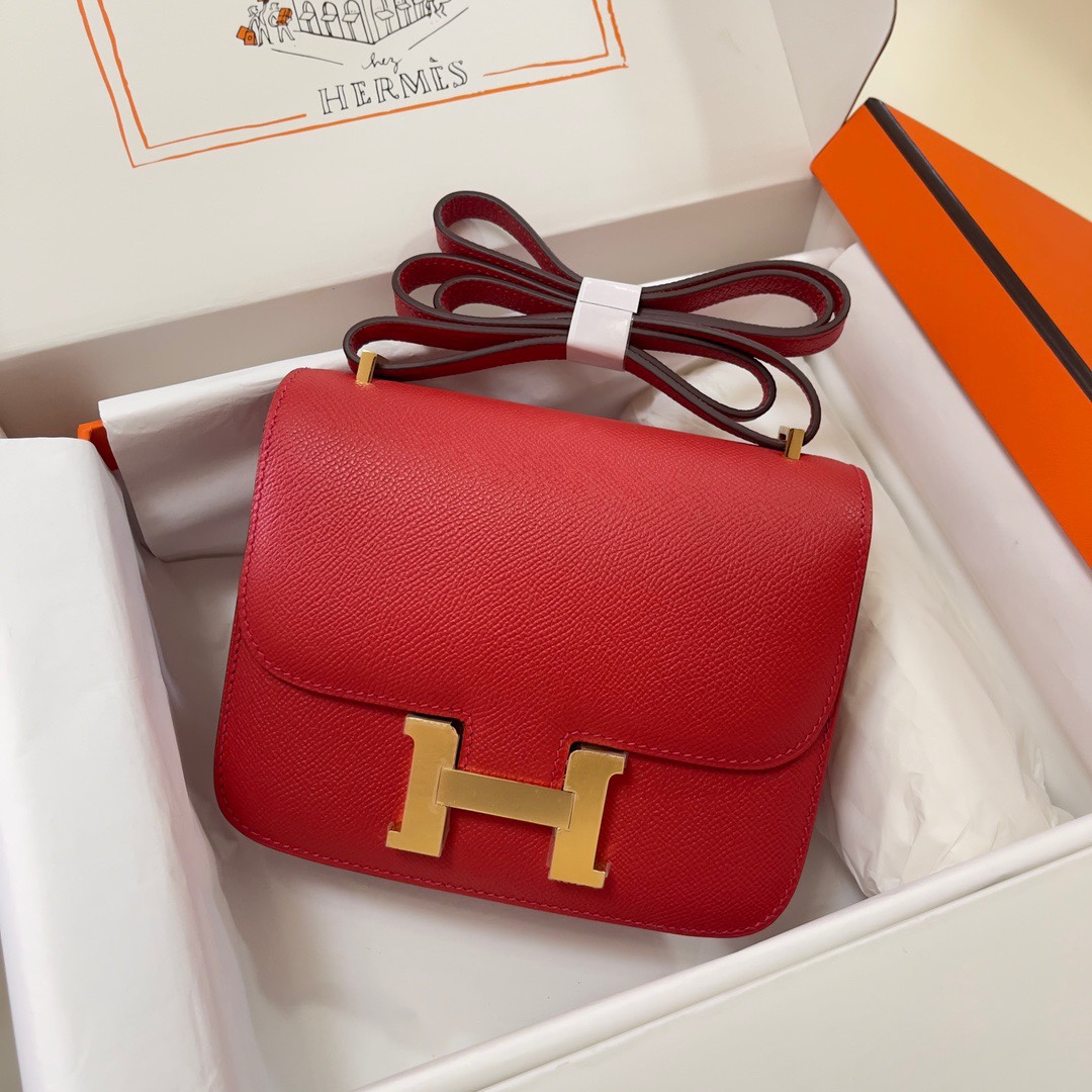 Hermes Constance 18 Mini Shoulder Bag In Red Epsom Leather